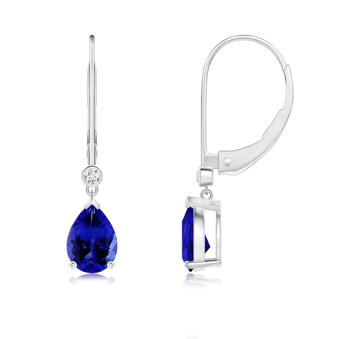 7x5mm AAAA Pear-Shaped Tanzanite Leverback Drop Earrings with Diamond in P950 Platinum