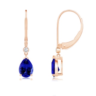 7x5mm AAAA Pear-Shaped Tanzanite Leverback Drop Earrings with Diamond in Rose Gold