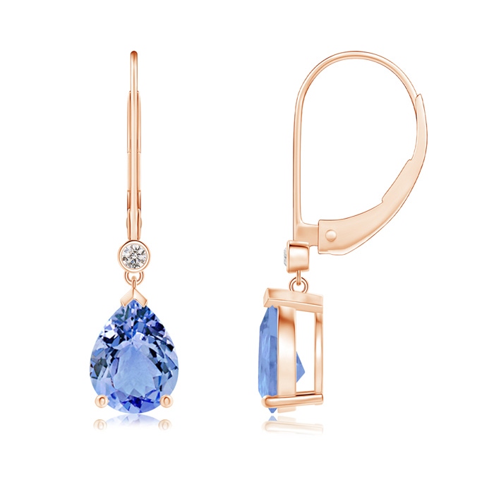 8x6mm A Pear-Shaped Tanzanite Leverback Drop Earrings with Diamond in Rose Gold 