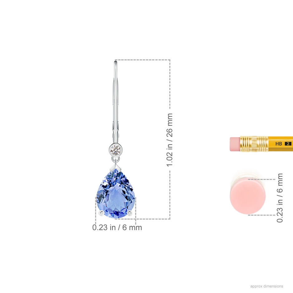 8x6mm A Pear-Shaped Tanzanite Leverback Drop Earrings with Diamond in White Gold ruler
