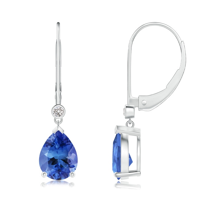 8x6mm AA Pear-Shaped Tanzanite Leverback Drop Earrings with Diamond in P950 Platinum 