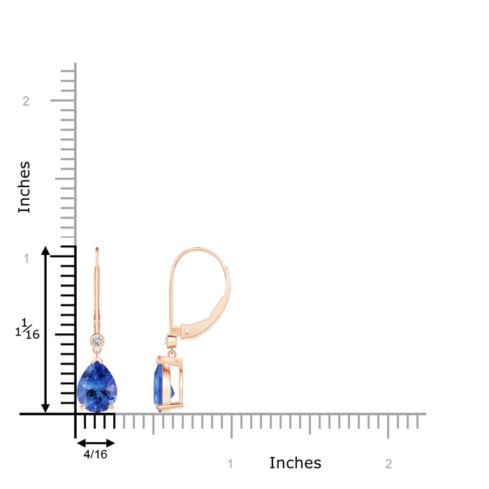8x6mm AA Pear-Shaped Tanzanite Leverback Drop Earrings with Diamond in Rose Gold ruler