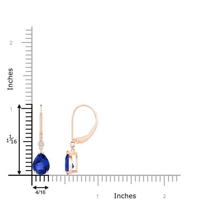 8x6mm AAA Pear-Shaped Tanzanite Leverback Drop Earrings with Diamond in Rose Gold ruler