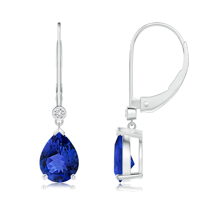 8x6mm AAA Pear-Shaped Tanzanite Leverback Drop Earrings with Diamond in White Gold 