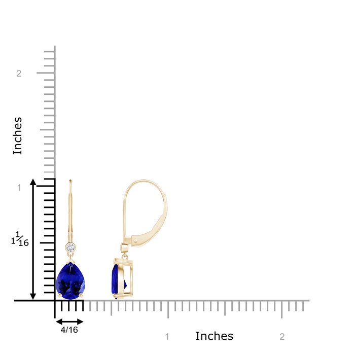 8x6mm AAAA Pear-Shaped Tanzanite Leverback Drop Earrings with Diamond in Yellow Gold ruler