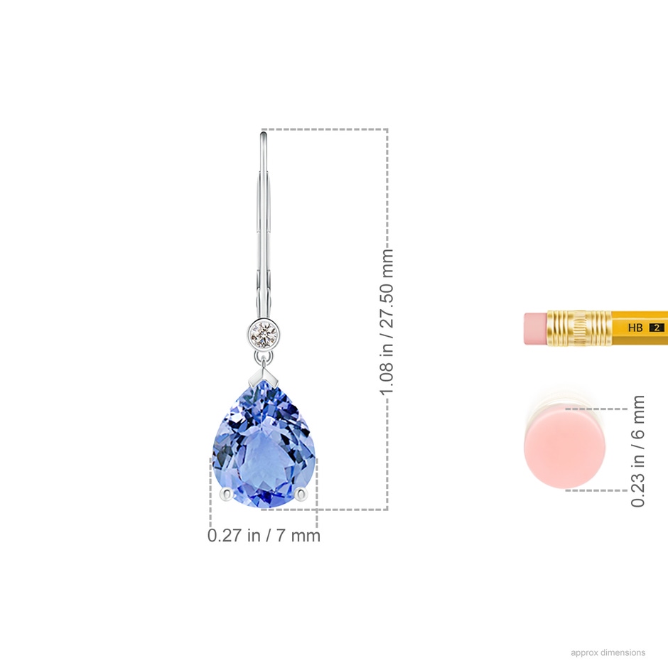 9x7mm A Pear-Shaped Tanzanite Leverback Drop Earrings with Diamond in 18K White Gold ruler