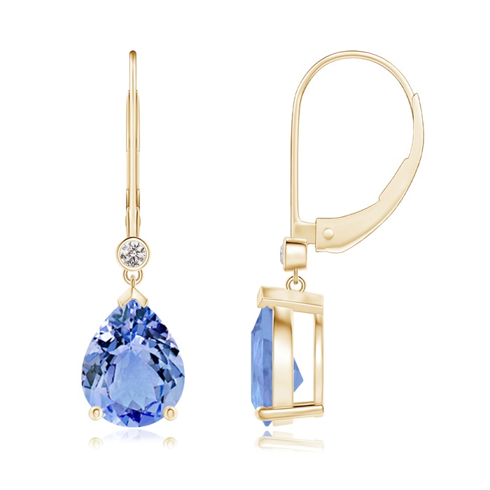 9x7mm A Pear-Shaped Tanzanite Leverback Drop Earrings with Diamond in 18K Yellow Gold 
