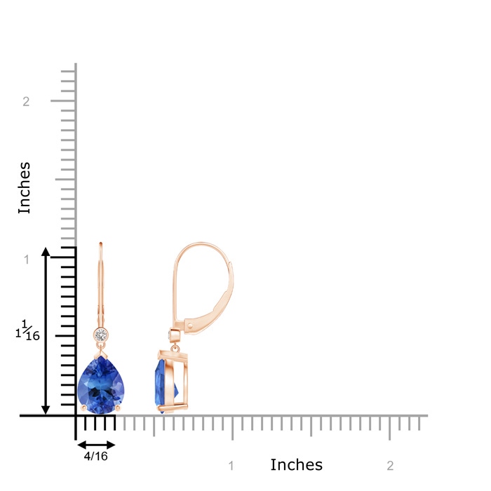 9x7mm AA Pear-Shaped Tanzanite Leverback Drop Earrings with Diamond in Rose Gold ruler