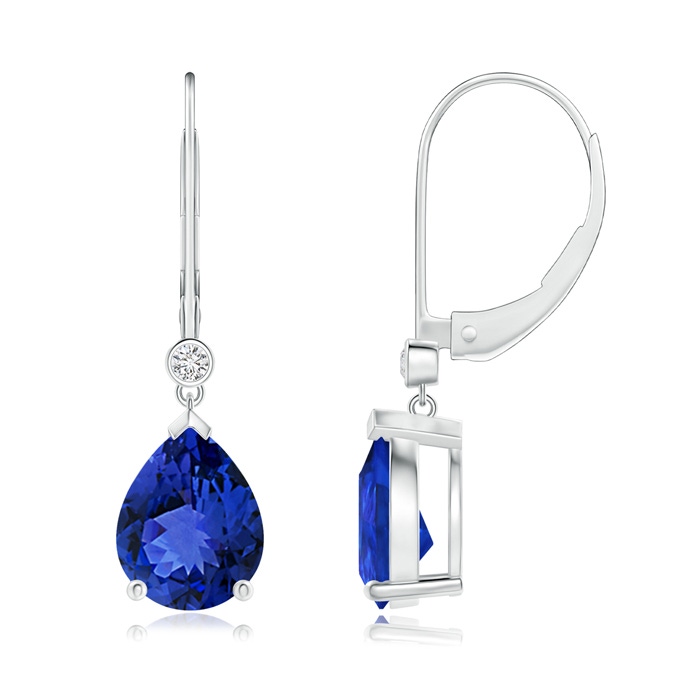 9x7mm AAA Pear-Shaped Tanzanite Leverback Drop Earrings with Diamond in White Gold 