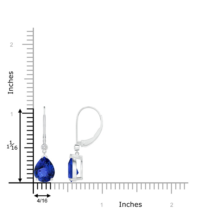 9x7mm AAA Pear-Shaped Tanzanite Leverback Drop Earrings with Diamond in White Gold ruler