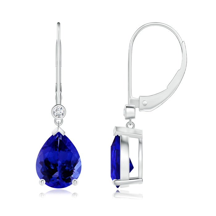 9x7mm AAAA Pear-Shaped Tanzanite Leverback Drop Earrings with Diamond in P950 Platinum 