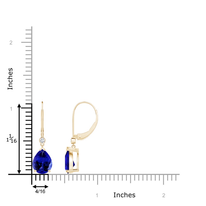 9x7mm AAAA Pear-Shaped Tanzanite Leverback Drop Earrings with Diamond in Yellow Gold ruler