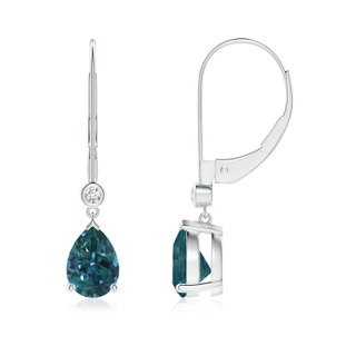 7x5mm AAA Pear Teal Montana Sapphire Leverback Drop Earrings with Diamond in P950 Platinum