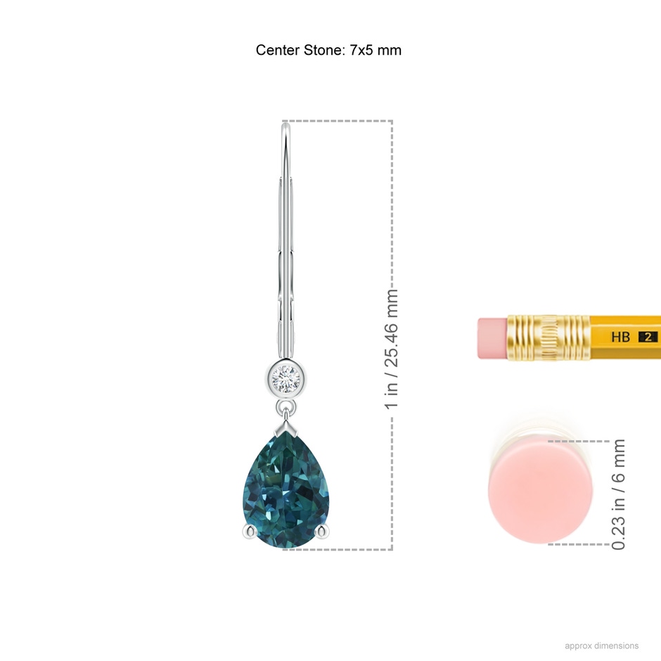 7x5mm AAA Pear Teal Montana Sapphire Leverback Drop Earrings with Diamond in P950 Platinum ruler