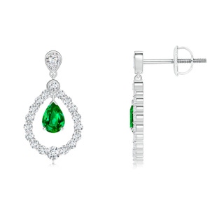 6x4mm AAAA Pear Emerald Teardrop Earrings with Diamond Frame in P950 Platinum