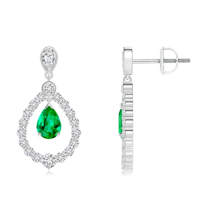 7x5mm AAA Pear Emerald Teardrop Earrings with Diamond Frame in White Gold
