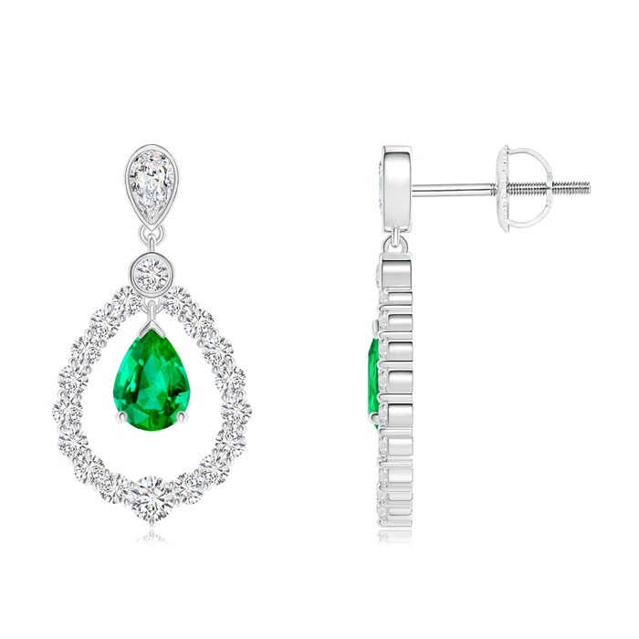 7x5mm AAA Pear Emerald Teardrop Earrings with Diamond Frame in White Gold 