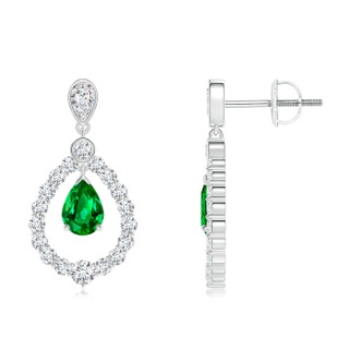 7x5mm AAAA Pear Emerald Teardrop Earrings with Diamond Frame in P950 Platinum
