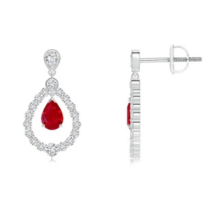 6x4mm AAA Pear Ruby Teardrop Earrings with Diamond Frame in White Gold