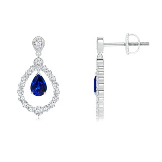 6x4mm AAAA Pear Sapphire Teardrop Earrings with Diamond Frame in P950 Platinum