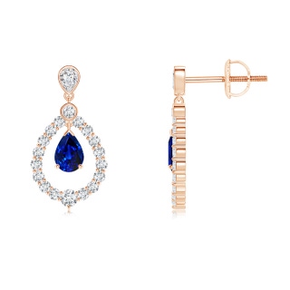 6x4mm AAAA Pear Sapphire Teardrop Earrings with Diamond Frame in Rose Gold