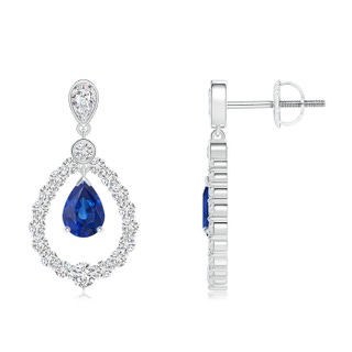 7x5mm AAA Pear Sapphire Teardrop Earrings with Diamond Frame in P950 Platinum