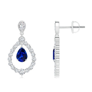 7x5mm AAAA Pear Sapphire Teardrop Earrings with Diamond Frame in P950 Platinum