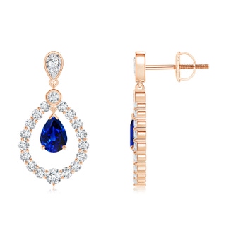 7x5mm AAAA Pear Sapphire Teardrop Earrings with Diamond Frame in Rose Gold