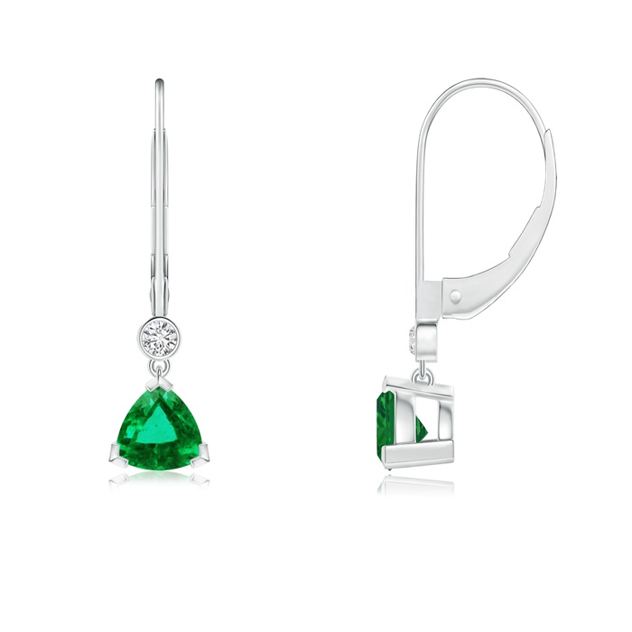 5mm AAA V Prong-Set Trillion Emerald Leverback Drop Earrings in White Gold