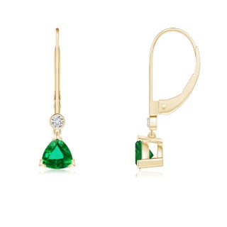 5mm AAA V Prong-Set Trillion Emerald Leverback Drop Earrings in Yellow Gold