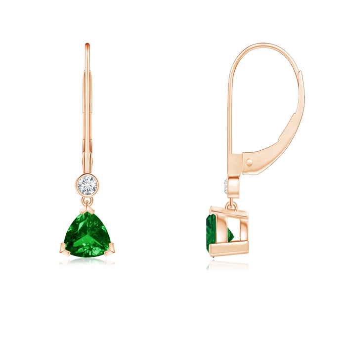 5mm AAAA V Prong-Set Trillion Emerald Leverback Drop Earrings in Rose Gold