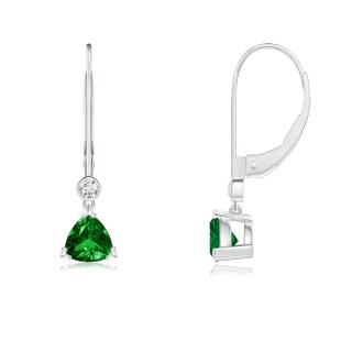 5mm AAAA V Prong-Set Trillion Emerald Leverback Drop Earrings in White Gold