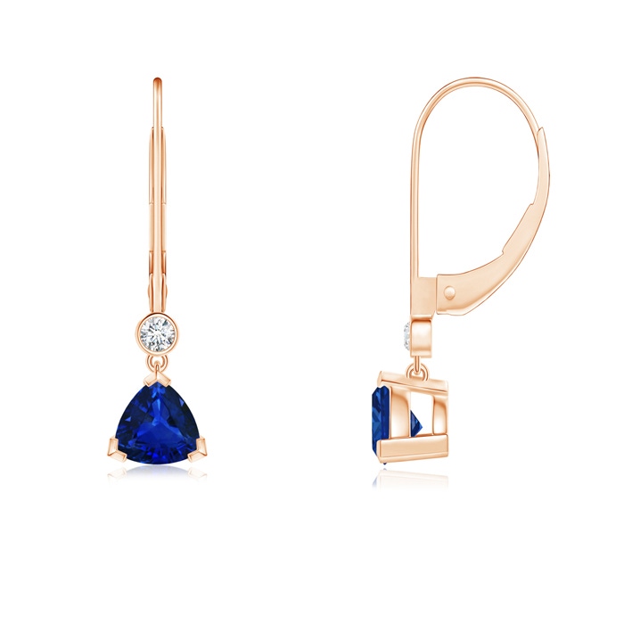 5mm AAAA V Prong-Set Trillion Sapphire Leverback Drop Earrings in Rose Gold