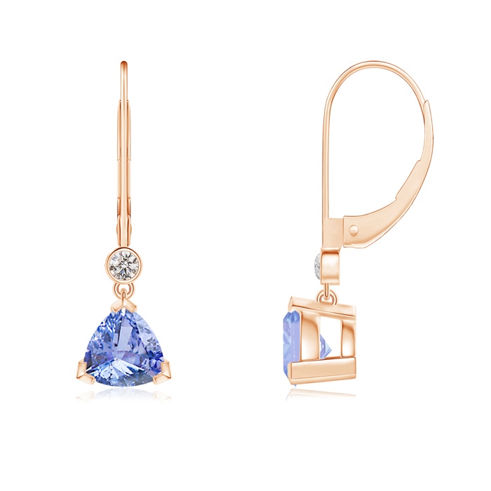 6mm A V Prong-Set Trillion Tanzanite Leverback Drop Earrings in Rose Gold 