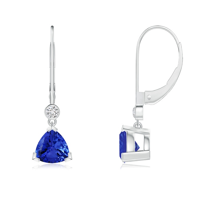 6mm AAA V Prong-Set Trillion Tanzanite Leverback Drop Earrings in White Gold 