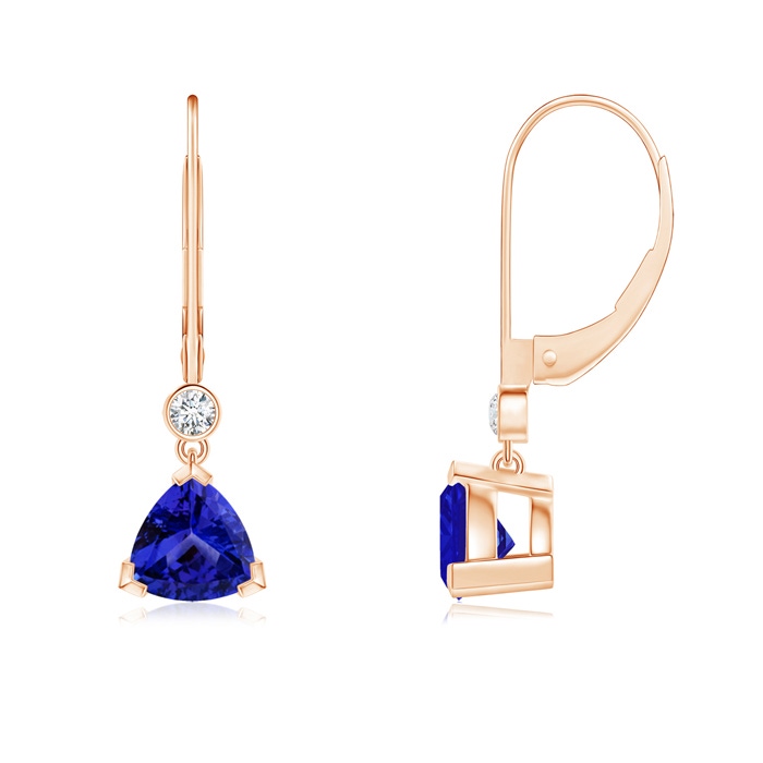 6mm AAAA V Prong-Set Trillion Tanzanite Leverback Drop Earrings in Rose Gold