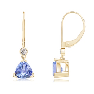 7mm A V Prong-Set Trillion Tanzanite Leverback Drop Earrings in Yellow Gold