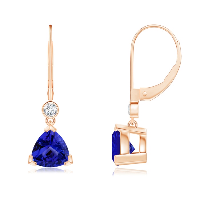 7mm AAAA V Prong-Set Trillion Tanzanite Leverback Drop Earrings in Rose Gold 