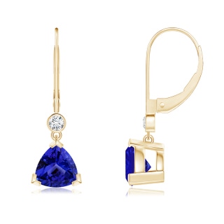 7mm AAAA V Prong-Set Trillion Tanzanite Leverback Drop Earrings in Yellow Gold