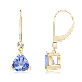8mm A V Prong-Set Trillion Tanzanite Leverback Drop Earrings in Yellow Gold