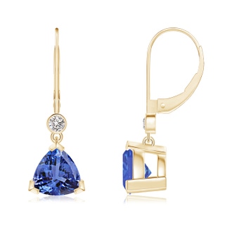 8mm AA V Prong-Set Trillion Tanzanite Leverback Drop Earrings in Yellow Gold