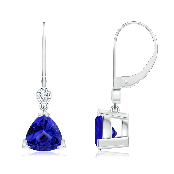 8mm AAAA V Prong-Set Trillion Tanzanite Leverback Drop Earrings in White Gold 