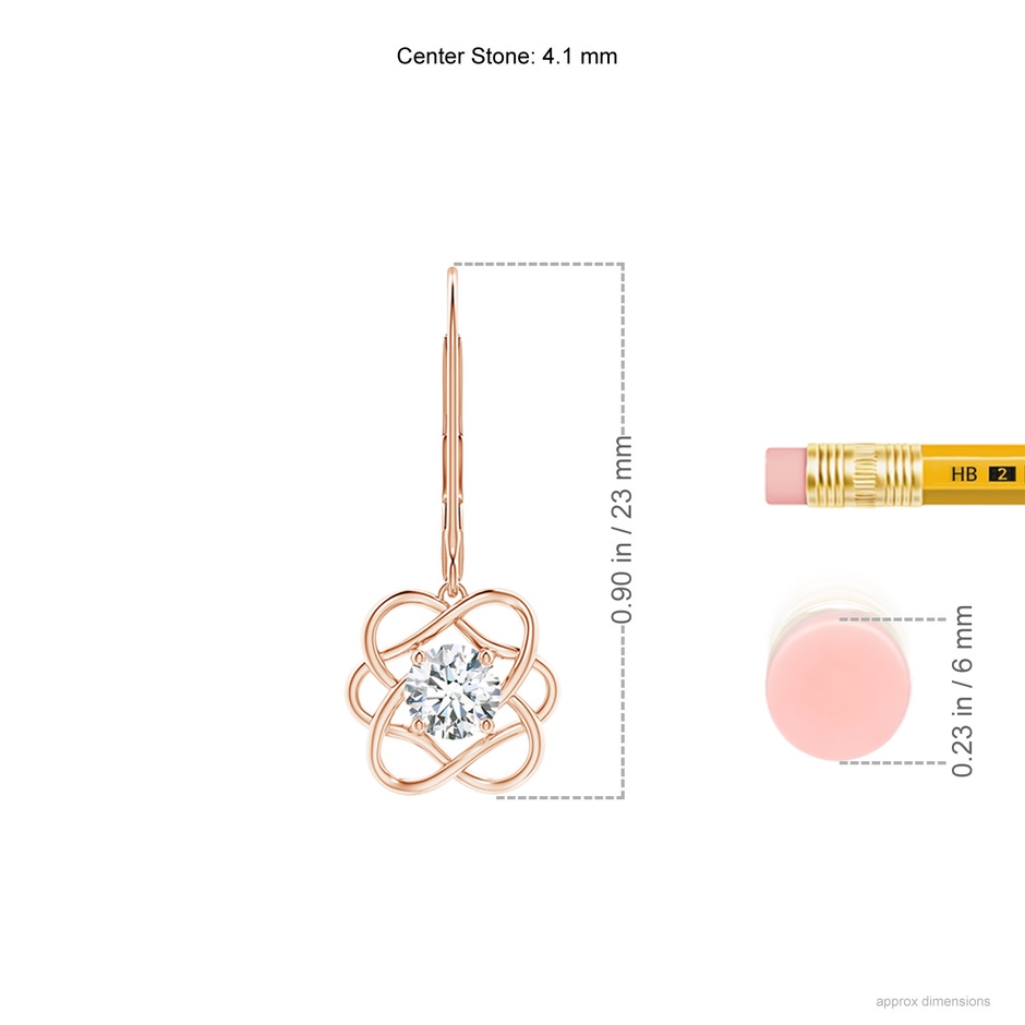 4.1mm GVS2 Solitaire Diamond Intertwined Flower Dangle Earrings in Rose Gold ruler