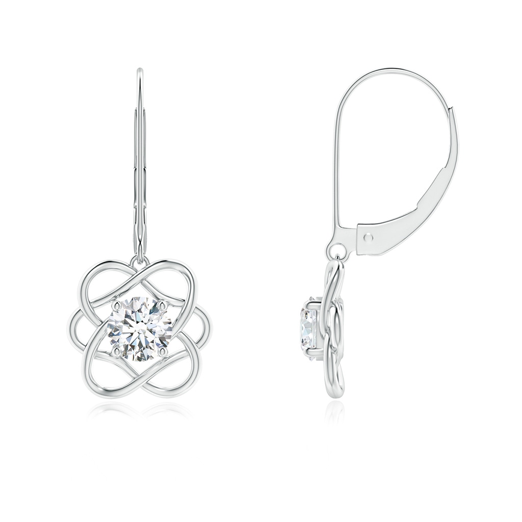 4.6mm GVS2 Solitaire Diamond Intertwined Flower Dangle Earrings in White Gold