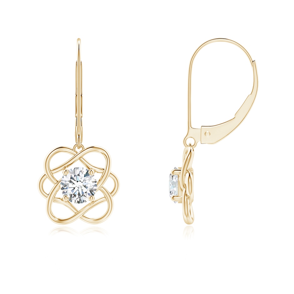 4.6mm GVS2 Solitaire Diamond Intertwined Flower Dangle Earrings in Yellow Gold 