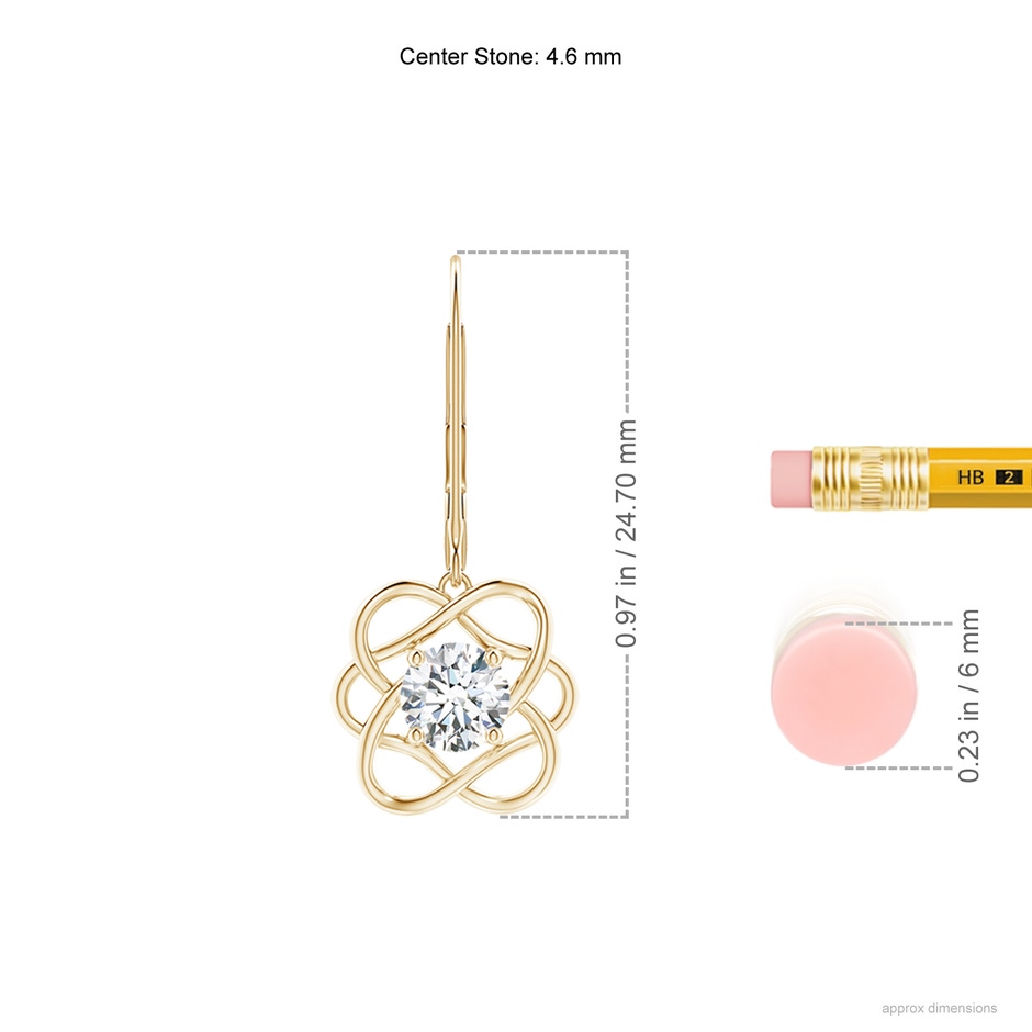 4.6mm GVS2 Solitaire Diamond Intertwined Flower Dangle Earrings in Yellow Gold ruler