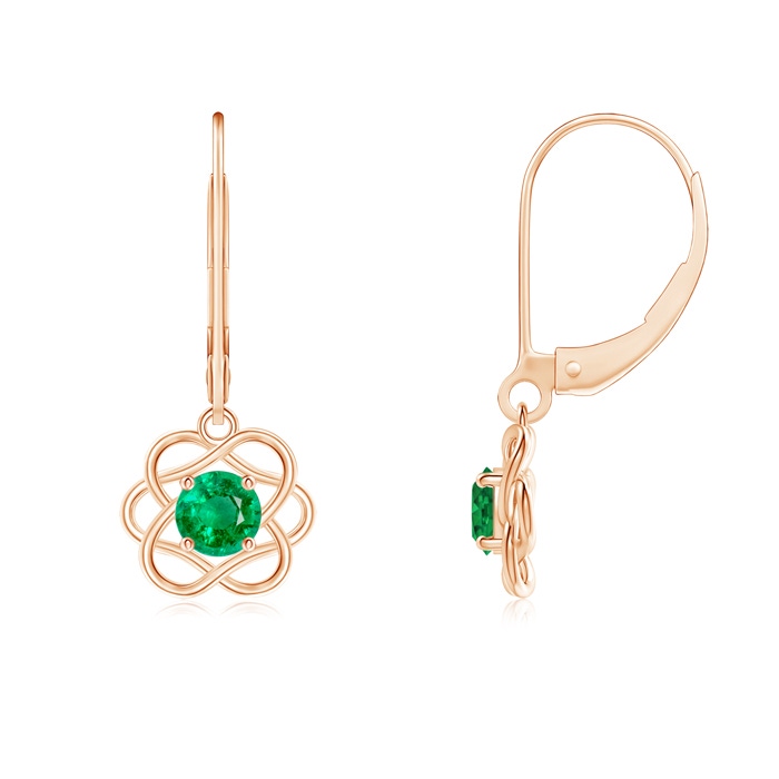 4mm AAA Solitaire Emerald Intertwined Flower Dangle Earrings in Rose Gold 
