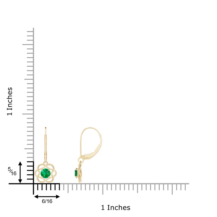 4mm AAA Solitaire Emerald Intertwined Flower Dangle Earrings in Yellow Gold product image