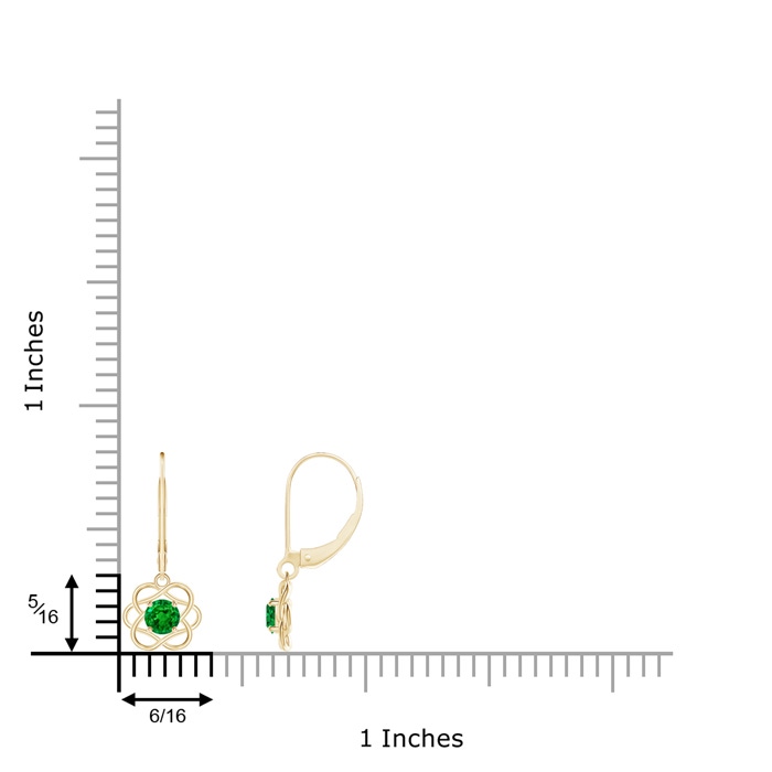 4mm AAAA Solitaire Emerald Intertwined Flower Dangle Earrings in Yellow Gold product image