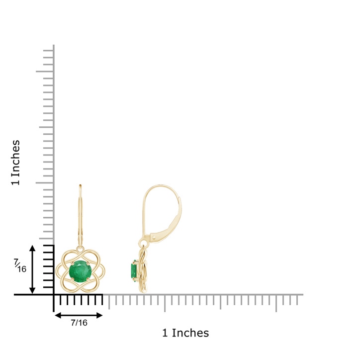5mm A Solitaire Emerald Intertwined Flower Dangle Earrings in Yellow Gold product image